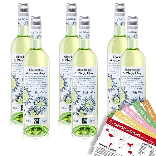 Fairtrade Chardonnay Chenin Blanc QbA, trocken, sortenreines Weinpaket + VINOX Winecards (6x0,75l) von VINOX