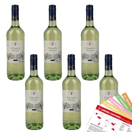 G. Schlink Scheurebe QbA, halbtrocken, sortenreines Weinpaket + VINOX Winecards (6x1,0l) von VINOX
