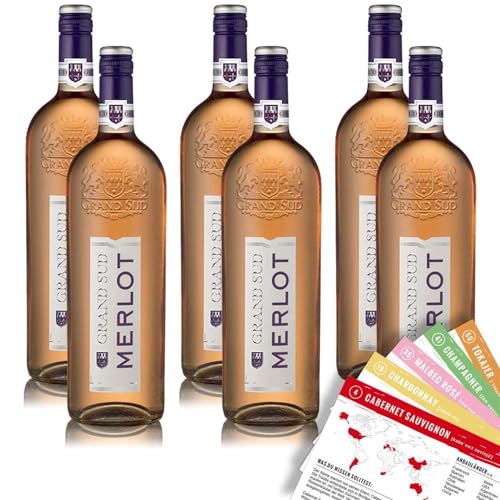 Grand Sud Merlot Rosé, trocken, sortenreines Weinpaket + VINOX Winecards (6x1,0l) von VINOX