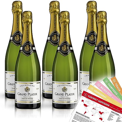 Gruet Grand Plaisir Tradition Réserve Brut Champagne, trocken, sortenreines Weinpaket + VINOX Winecards (6x0,75l) von VINOX