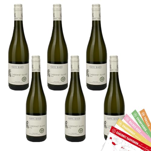 Hans Baer Cabernet Blanc, trocken, 2023, sortenreines Weinpaket + VINOX Winecards (6x0,75l) von VINOX