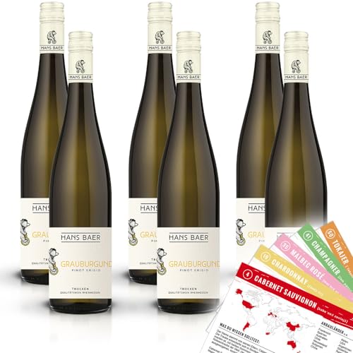 Hans Baer Grauburgunder, trocken, sortenreines Weinpaket + VINOX Winecards (6x0,75l) von VINOX