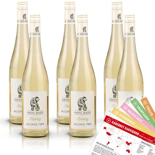 Hans Baer Riesling alkoholfrei, lieblich, sortenreines Weinpaket (6 x 0,75l) + VINOX Winecards von VINOX