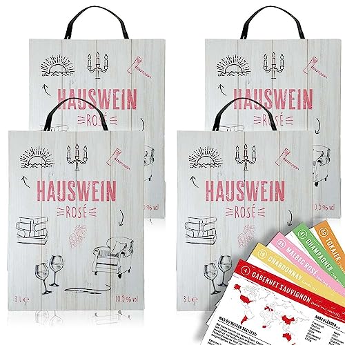 Hauswein Rosé, halbtrocken, Bag-in-Box, sortenreines Weinpaket + VINOX Winecards (4x3,0l) von VINOX