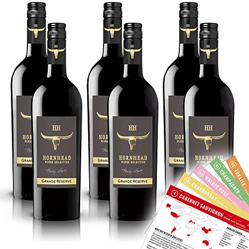 Hornhead Grande Réserve Rotwein, trocken, 2019, sortenreines Weinpaket + VINOX Winecards (6x0,75l) von VINOX