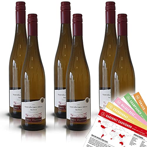 Josef Drathen Appenheimer Abtey Auslese Chardonnay, Weißwein, lieblich, 2021, sortenreines Weinpaket + VINOX Winecards (6x0,75l) von VINOX