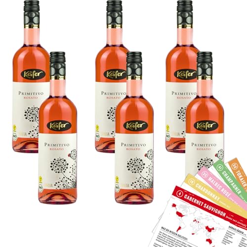 Käfer Bio Primitivo Rosato, trocken, sortenreines Weinpaket + VINOX Winecards (6x0,75l) von VINOX