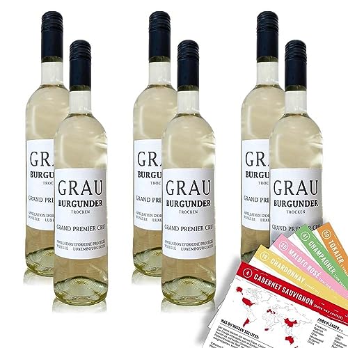 Krier Frères Grauburgunder Grand Premier Cru, trocken, sortenreines Weinpaket + VINOX Winecards (6x0,75l) von VINOX