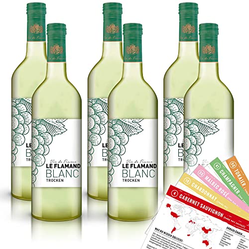 Le Flamand Blanc, trocken, sortenreines Weinpaket + VINOX Winecards (6x1,0l) von VINOX