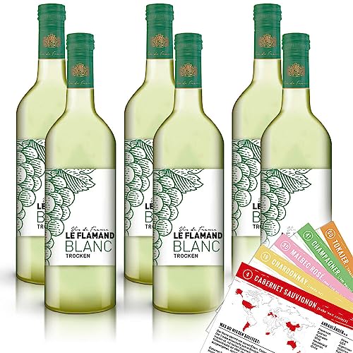 Le Flamand Blanc, trocken, sortenreines Weinpaket + VINOX Winecards (6x1,0l) von VINOX