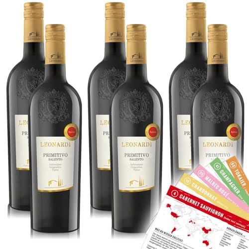 Leonardi Primitivo Puglia, trocken, sortenreines Weinpaket + VINOX Winecards (6x0,75l) von VINOX