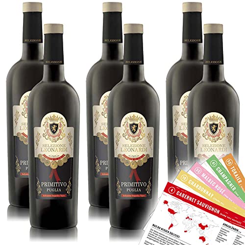Leonardi Selezione Primitvo Puglia, trocken, sortenreines Weinpaket + VINOX Winecards (6x0,75l) von VINOX