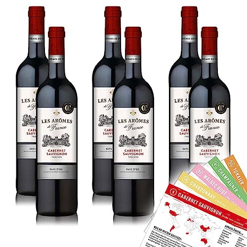 Les Aromes de France Cabernet Sauvignon IGP, trocken, sortenreines Weinpaket + VINOX Winecards (6x0,75l) von VINOX