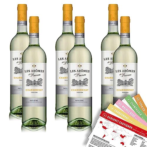 Les Aromes de France Chardonnay IGP, trocken, sortenreines Weinpaket + VINOX Winecards (6x0,75l) von VINOX