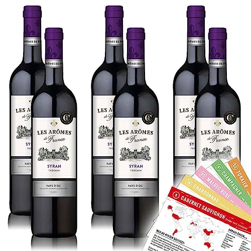 Les Aromes de France Syrah IGP, trocken, sortenreines Weinpaket + VINOX Winecards (6x0,75l) von VINOX