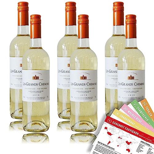 Les Grands Chemins Colombard Sauvignon, trocken, sortenreines Weinpaket + VINOX Winecards (6x0,75l) von VINOX