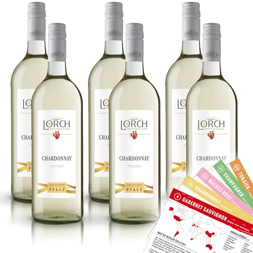 Lorch Chardonnay QbA, trocken, sortenreines Weinpaket + VINOX Winecards (6x1,0l) von VINOX