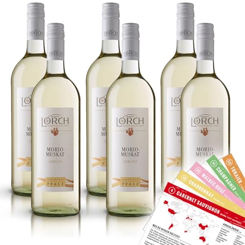 Lorch Morio Muskat QbA, lieblich, sortenreines Weinpaket + VINOX Winecards (6x1,0l) von VINOX