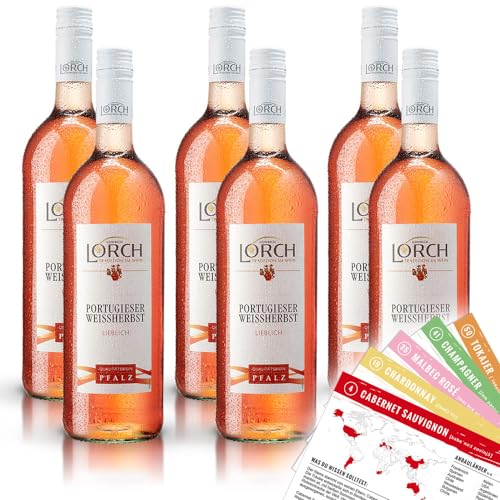 Lorch Portugieser Weissherbst QbA Rosé, lieblich, sortenreines Weinpaket + VINOX Winecards (6x1,0l) von VINOX