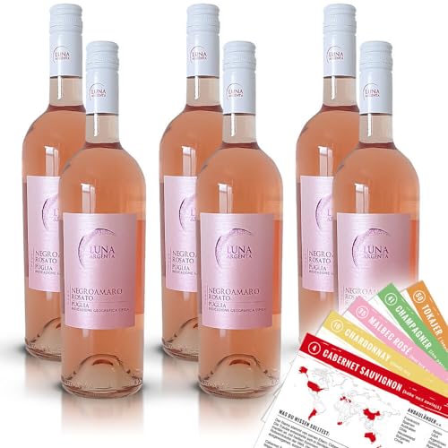 Luna Argenta Negroamaro Rosato, halbtrocken, sortenreines Weinpaket + VINOX Winecards (6x0,75l) von VINOX