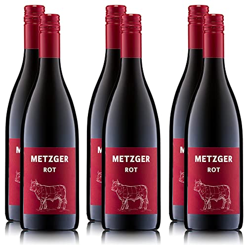 METZGER Rot Rotwein trocken sortenreines Weinpaket (6 x 0,75 l) von VINOX