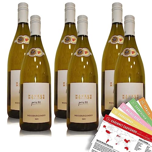 Markus Molitor Weißburgunder Weißwein, trocken, sortenreines Weinpaket + VINOX Winecards (6x0,75l) von VINOX