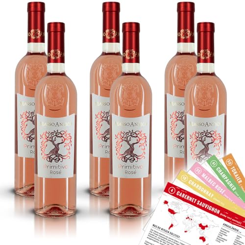 Masso Antico Primitivo Salento Rosé, halbtrocken, sortenreines Weinpaket + VINOX Winecards (6x0,75l) von VINOX
