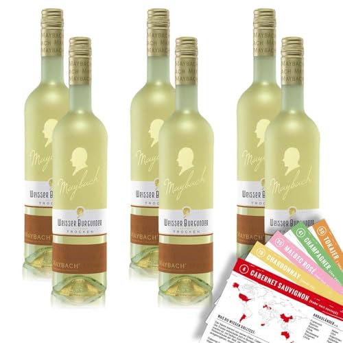 Maybach Weisser Burgunder QbA, trocken, sortenreines Weinpaket + VINOX Winecards (6x0,75l) von VINOX