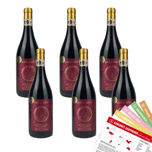 Menzatia Primitivo Negroamaro Salento, trocken, sortenreines Weinpaket + VINOX Winecards (6x0,75l) von VINOX