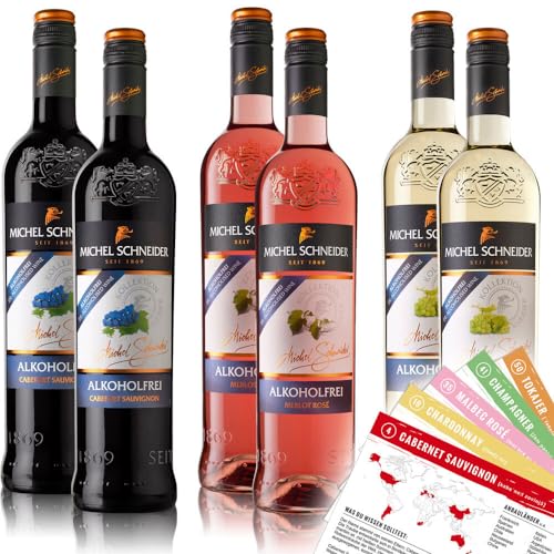 Michel Schneider Probierpaket alkoholfrei, gemischtes Weinpaket + VINOX Winecards (6x0,75l) von VINOX