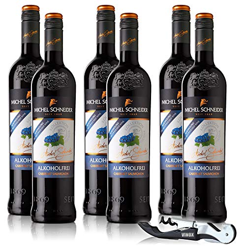 Michel Schneider Cabernet Sauvignon, alkoholfrei, sortenreines Weinpaket + VINOX Kellnermesser (6x0,75l) von VINOX