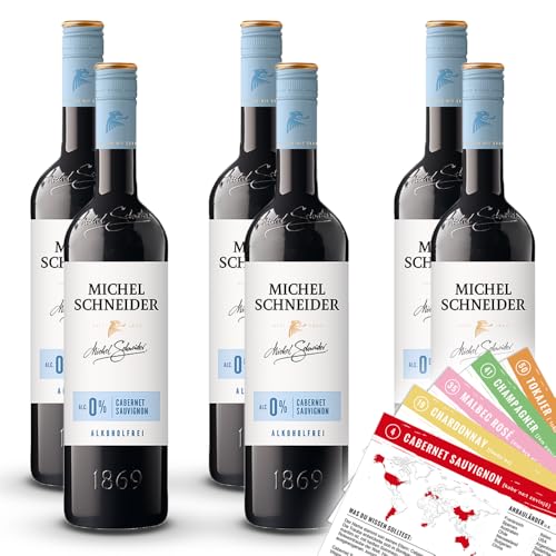 Michel Schneider Cabernet Sauvignon, alkoholfrei, sortenreines Weinpaket + VINOX Winecards (6x0,75l) von VINOX