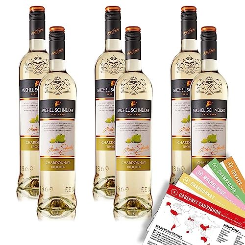 Michel Schneider Chardonnay QbA, trocken, sortenreines Weinpaket + VINOX Winecards (6x0,75l) von VINOX