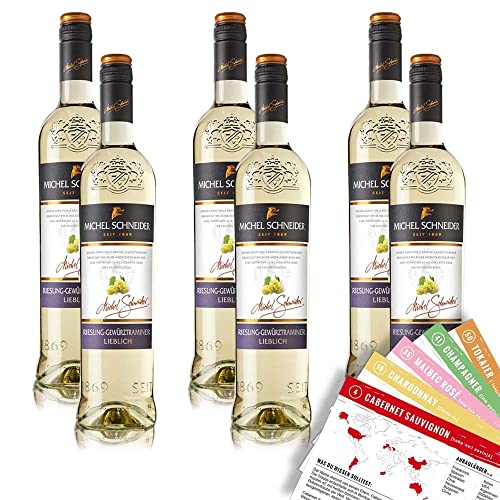 Michel Schneider Riesling Gewürztraminer QbA, lieblich, sortenreines Weinpaket + VINOX Winecards (6x0,75l) von VINOX