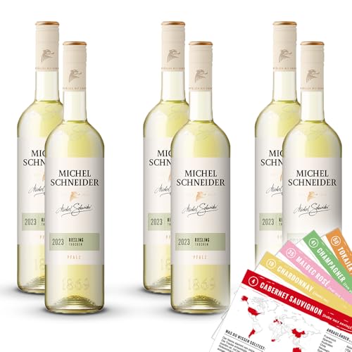 Michel Schneider Riesling QbA, trocken, sortenreines Weinpaket + VINOX Winecards (6x0,75l) von VINOX
