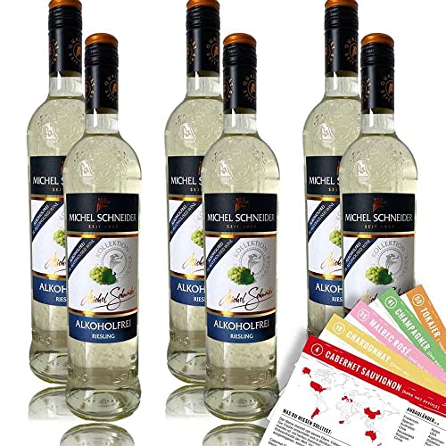 Michel Schneider Riesling, alkoholfrei, sortenreines Weinpaket + VINOX Winecards (6x0,75l) von VINOX
