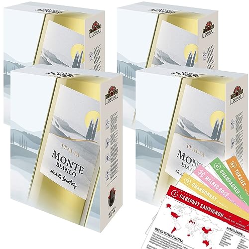 Monte Bianco, süß&fruchtig, Bag-in-Box, sortenreines Weinpaket + VINOX Winecards (4x3,0l) von VINOX
