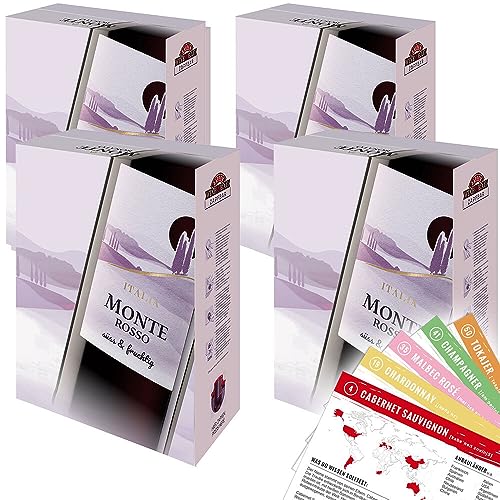 Monte Rosso, süß&fruchtig, Bag-in-Box, sortenreines Weinpaket + VINOX Winecards (4x3,0l) von VINOX