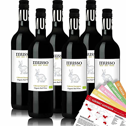 Musso Cabernet Sauvignon Bio-Rotwein, trocken, sortenreines Weinpaket + VINOX Winecards (6x0,75l) von VINOX
