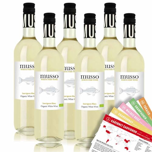Musso Sauvignon Blanc Bio-Weißwein, trocken, sortenreines Weinpaket + VINOX Winecards (6x0,75l) von VINOX