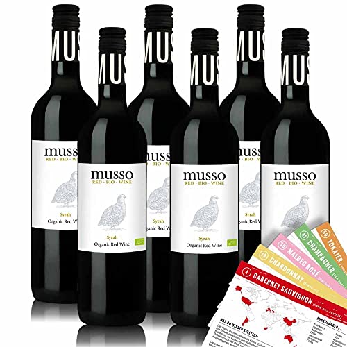 Musso Syrah Bio-Rotwein, trocken, sortenreines Weinpaket + VINOX Winecards (6x0,75l) von VINOX