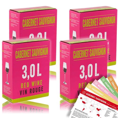 Neon Cabernet Sauvignon, trocken, Bag-in-Box, sortenreines Weinpaket + 6 VINOX Winecards (4x3,0l) von VINOX