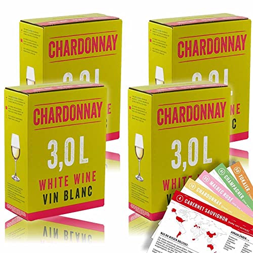 Neon Chardonnay, trocken, Bag-in-Box, sortenreines Weinpaket + VINOX Winecards (4x3,0l) von VINOX