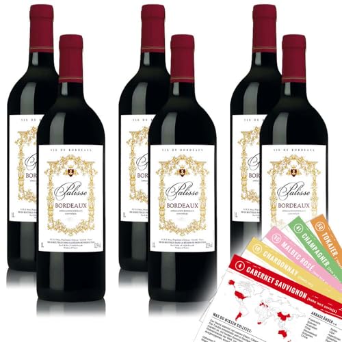 Palisse Bordeaux Rouge, trocken, sortenreines Weinpaket + VINOX Winecards (6x1,0l) von VINOX