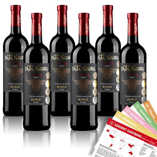 Pata Negra Tempranillo Roble DO, trocken, sortenreines Weinpaket + VINOX Winecards (6x0,75l) von VINOX