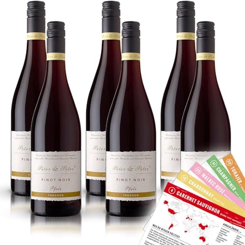 Peter & Peter Pinot Noir QbA, trocken, 2022, sortenreines Weinpaket (6 x 0,75l) + VINOX Wine Cards von VINOX