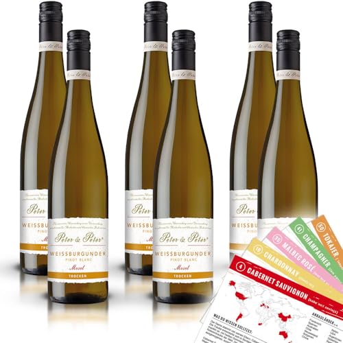 Peter & Peter Weissburgunder QbA, trocken, 2022, sortenreines Weinpaket (6 x 0,75l) + VINOX Wine Cards von VINOX