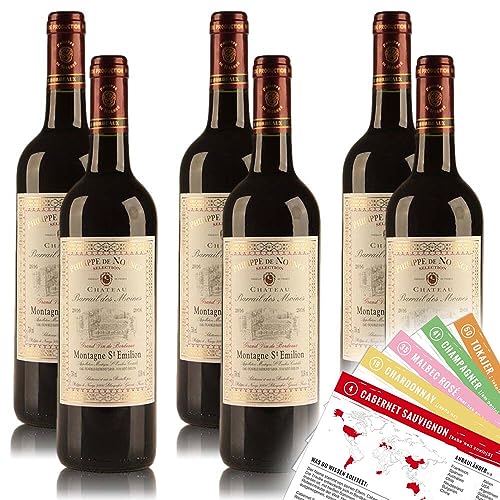 Philippe de Noange Montagne Saint Emilion AC, trocken, sortenreines Weinpaket + VINOX Winecards (6x0,75l) von VINOX