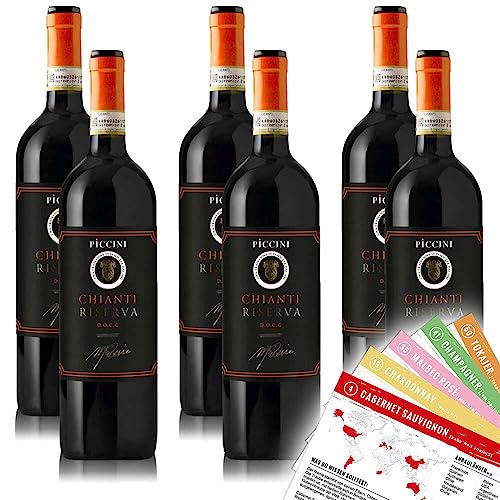 Piccini Chianti Riserva DOCG, trocken, sortenreines Weinpaket + VINOX Winecards (6x0,75l) von VINOX