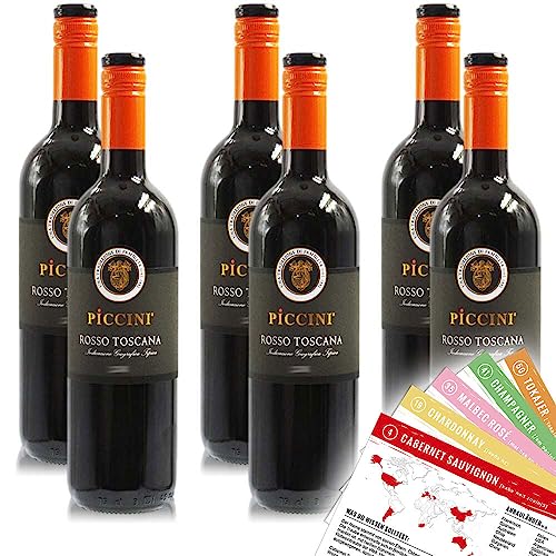 Piccini Rosso Toscana IGT, trocken, sortenreines Weinpaket + VINOX Winecards (6x0,75l) von VINOX